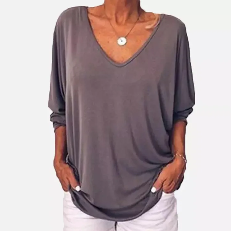 Plus Größe Lose frauen Hemd V-ausschnitt Overhead Drei-Viertel Hülse Casual Weibliche Top Taste Dekoration Gepolsterte Schulter – Detail 8