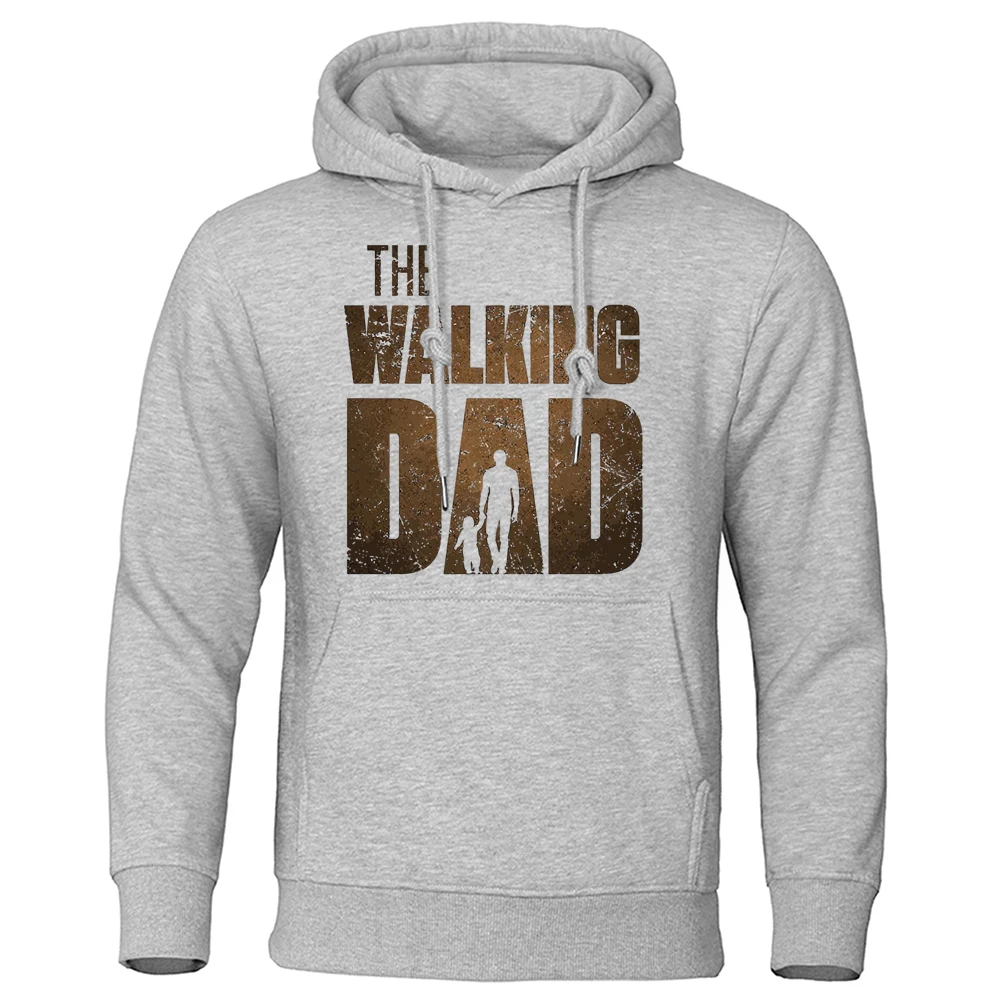 The Walking Dad Holding Daughter\'S Hand Print Hoodies Men Casual Loose Tops Loose Fleece Clothes Fashion Pullovers Streetwear