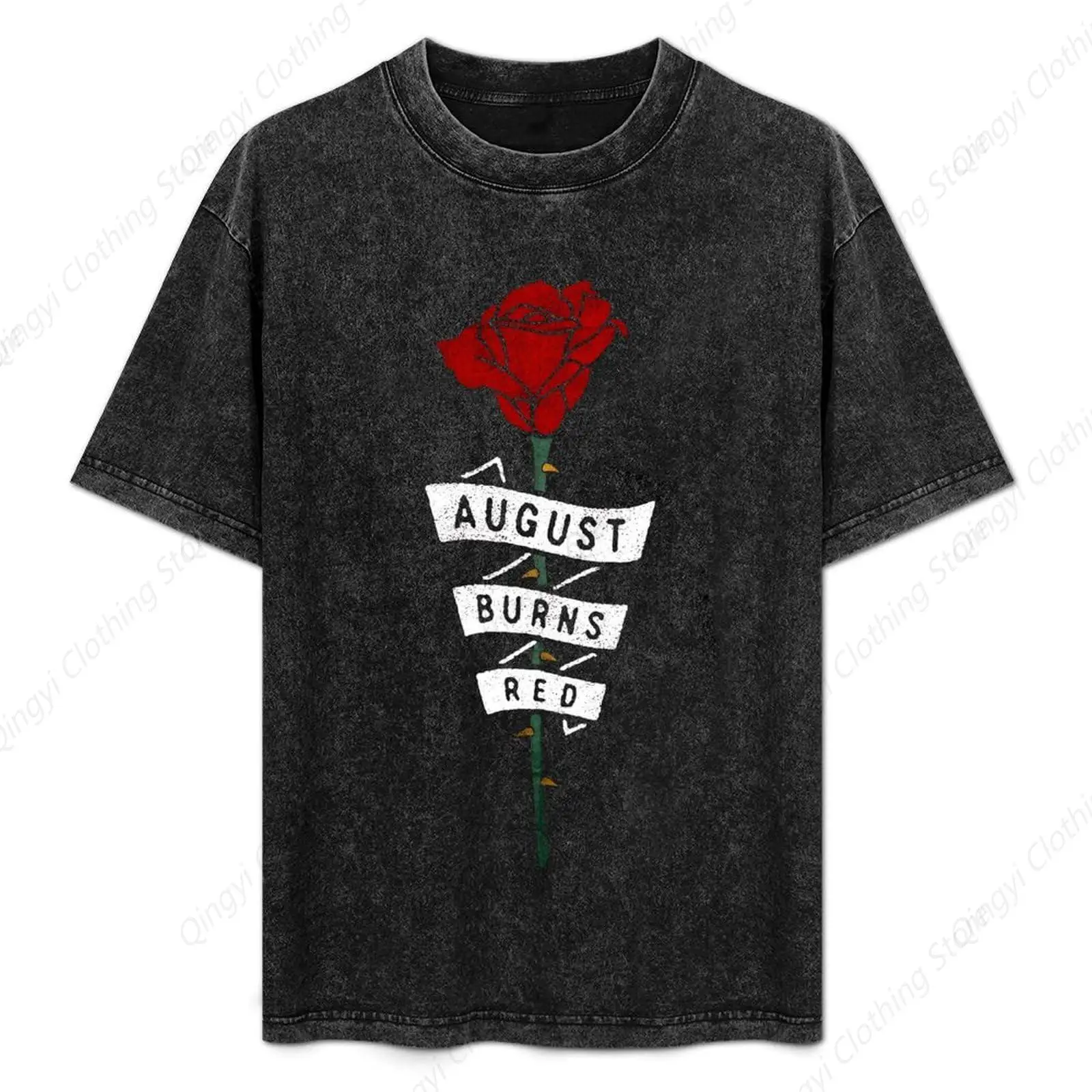 August Music Red Band Mens Womens Oversized T-Shirt Loose Fit Vintage Washed Tees Short Sleeve Casual Shirt Tops