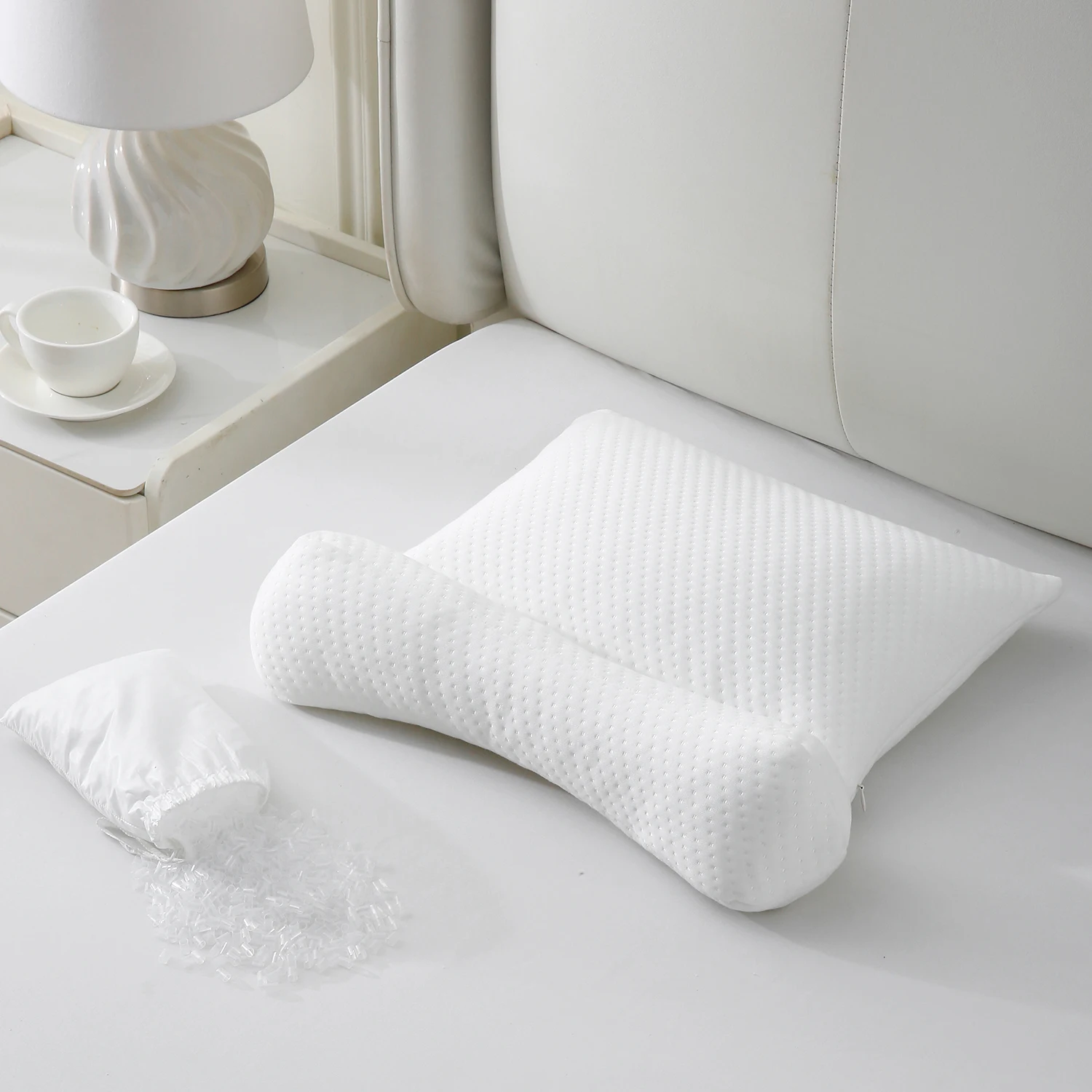 PE Hose Pillow Cervical Pillow, 2-in-1 Bed Pillow, Orthopedic Bed Pillow for Back Side Stomach Sleeper, Adjustable Height