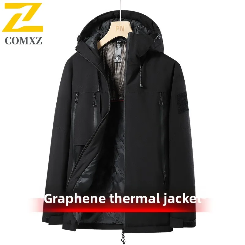

Men's Graphene Winter Jacket Windproof Waterproof Mountaineering Coat Outdoor Workwear Parka Detachable Hooded Tactical Pockets