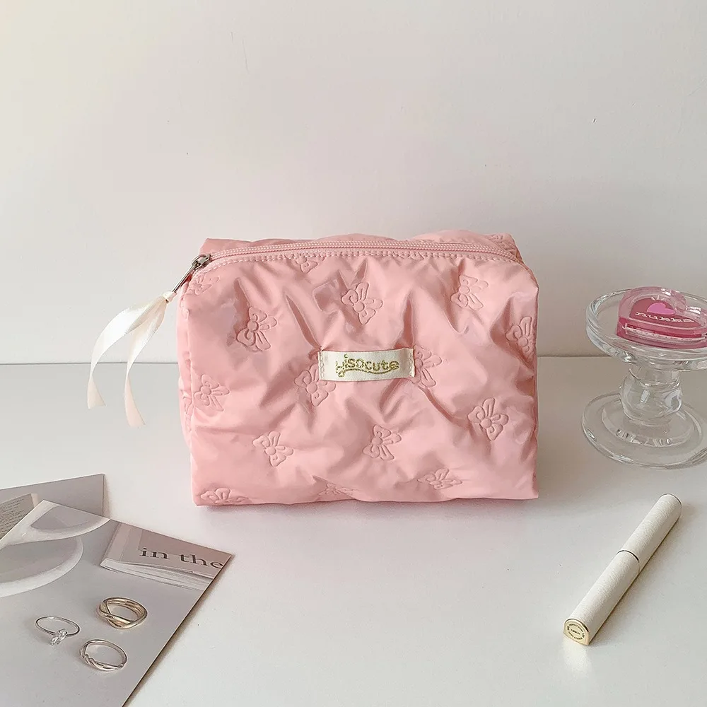 

Cute Bowknot Makeup Bag PU Leather Large Capacity Toiletry Bag Multifunctional Glossy Surface Storage Bag Travel