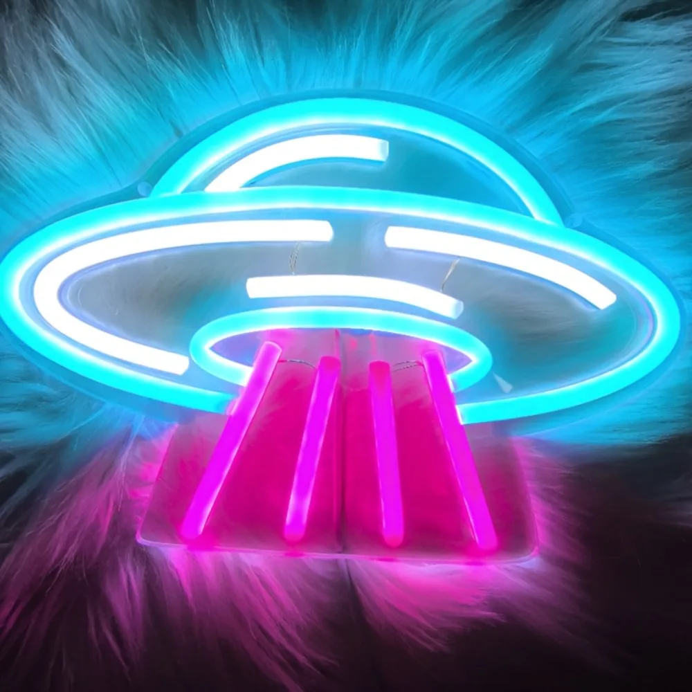 UFO LED Neon Sign Light - Suitable for Bedroom/Wedding/Party Decor - Wall-Mounted Neon Light for Bars/Game Rooms/Clubs Ornaments