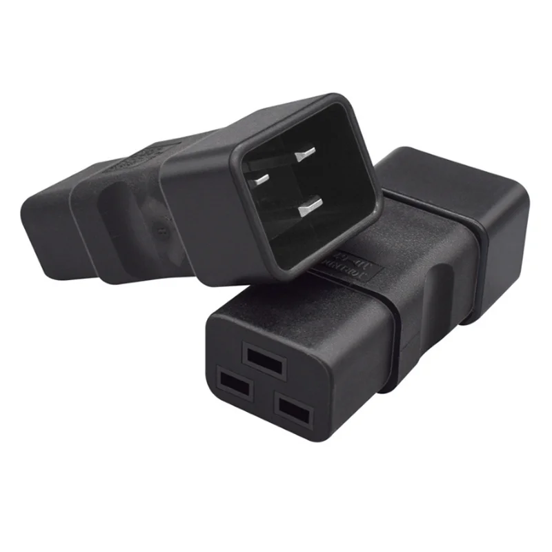 Black PVC Copper 16A power adapter plug for PDU/UPS server cabinet IEC320-C20 male to C19 female plug socket converter