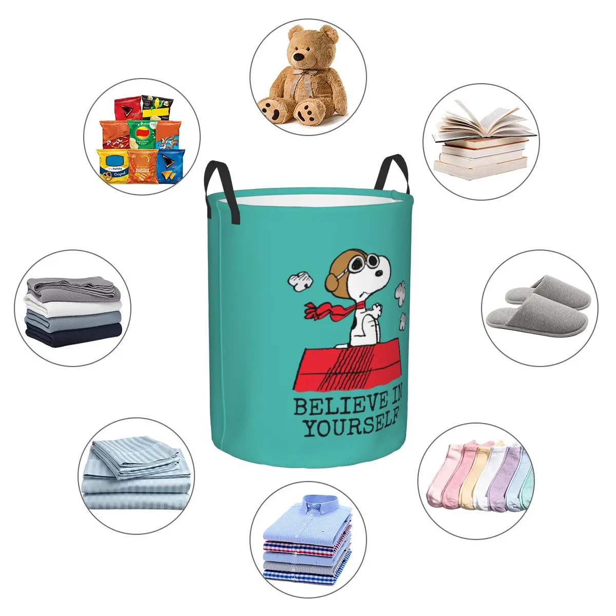 Custom S-snoopies Anime Laundry Basket Collapsible Dog Cartoon Clothes Toy Hamper Storage Bin for view 5
