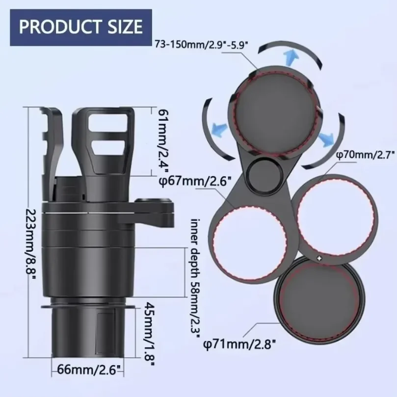 4 in 1 Adjustable Car Cup Holder Expander Dual Drink Cup Holder With Phone Stand Multifunctional Car Storage Rack Adapter