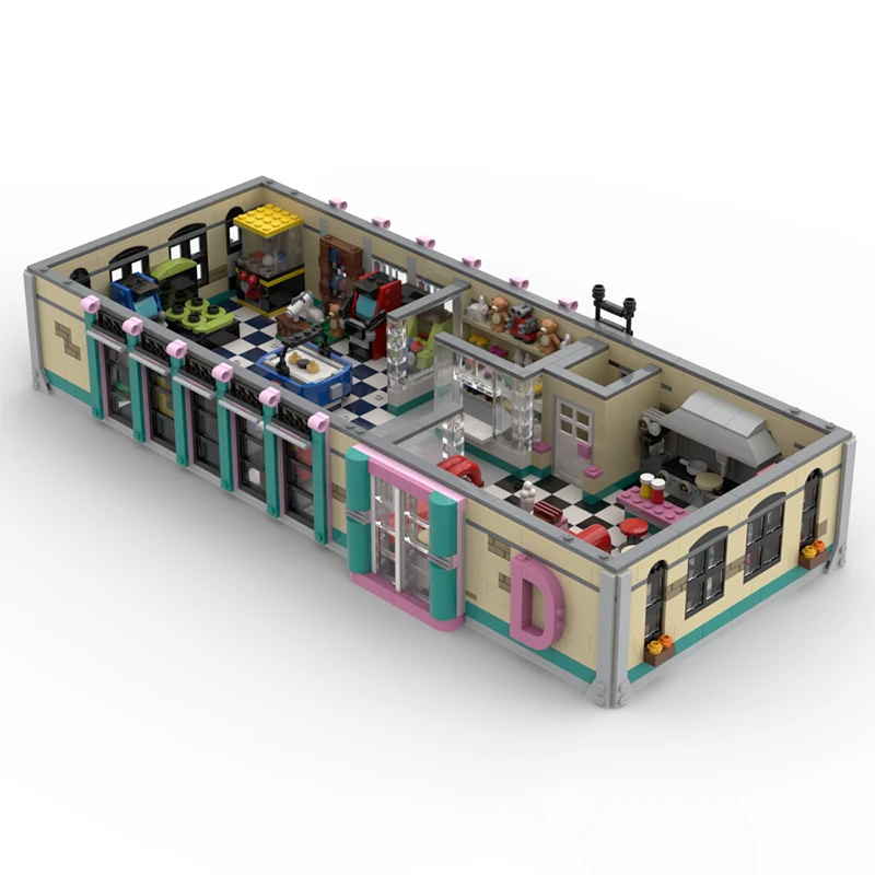 1719pcs MOC Retro Arcade Diner Compatible Model Building Blocks Home Decor Desk Display Shelf Accent Collection Gift For Adults