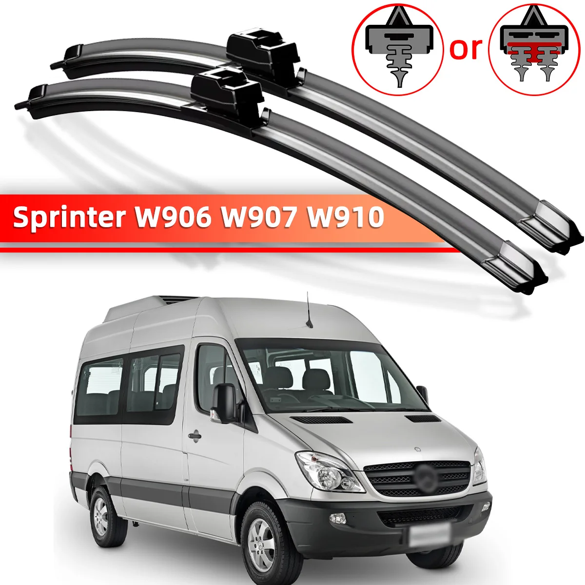 2 uds limpiaparabrisas de coche adecuados para Mercedes Benz Sprinter W906 W907 W910 2006-2023 limpiaparabrisas de tira de goma Natural 2007 2019