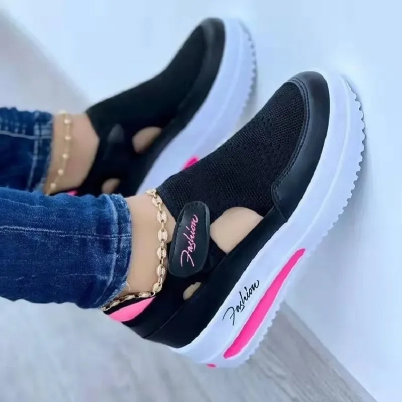 

2024 Summer New Breathable Mesh Wedge Casual Sport Shoes Plus Size 43 Non Slip Woman Vulcanize Shoes Platform Women Sneakers