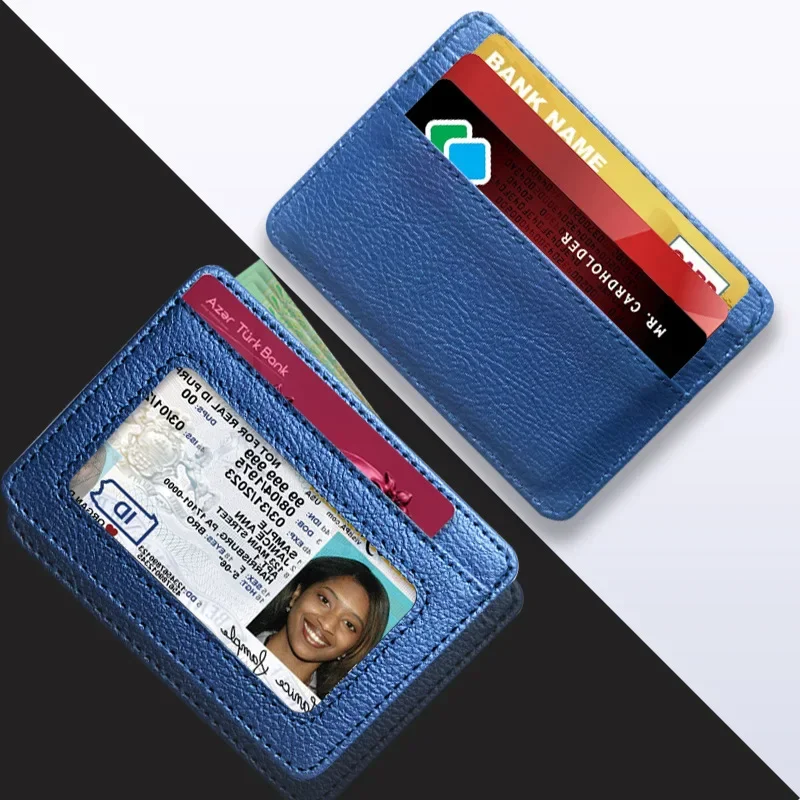 Porta carte di credito in pelle PU Mini portafoglio 5 slot per carte Portafoglio con finestra identificativa Porta carte di credito da uomo Donna Tarjetero