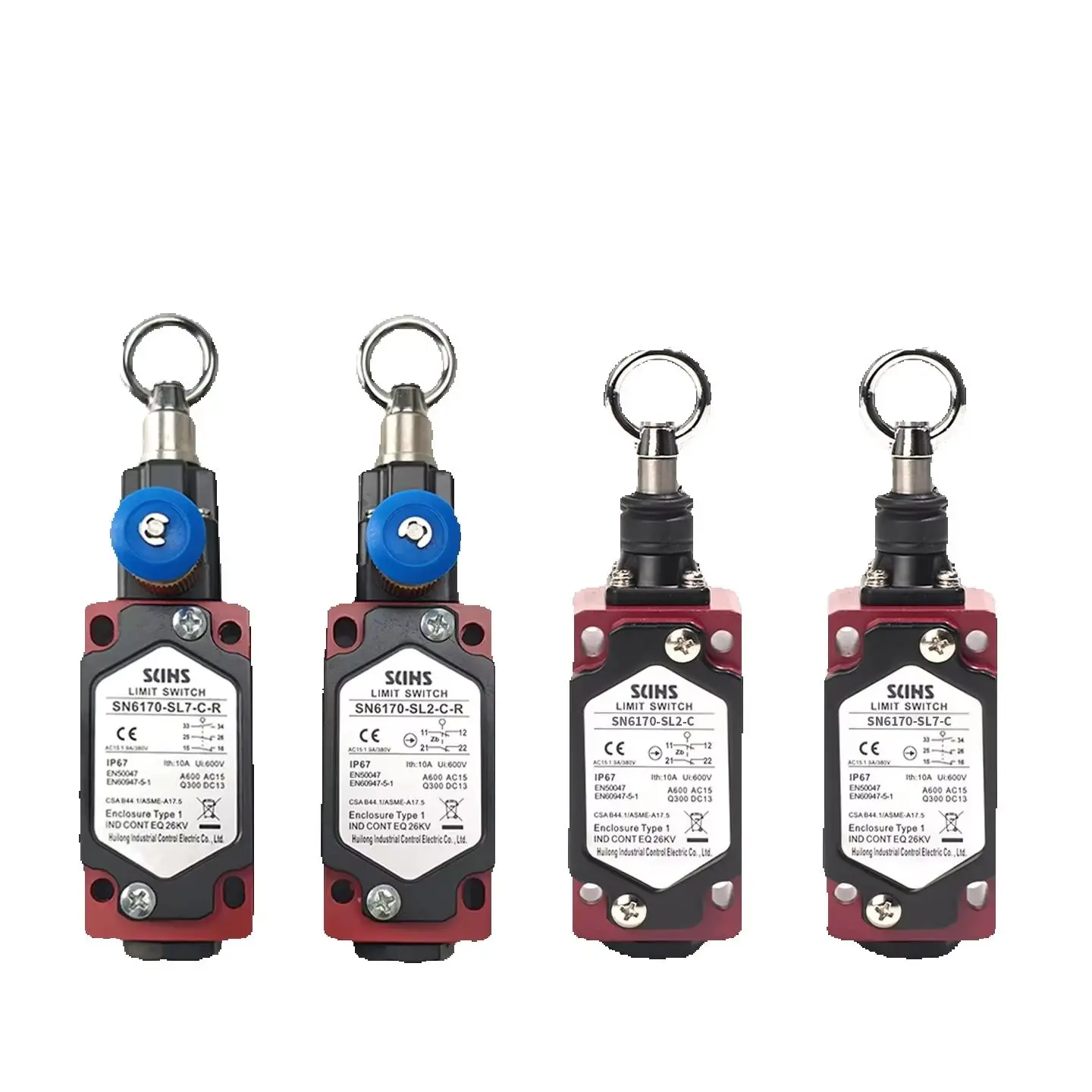 

Safety Emergency Stop Rope Switch SN6170-SL7/SL2-C-R as a replacement for San Shi brand rope travel limit switch
