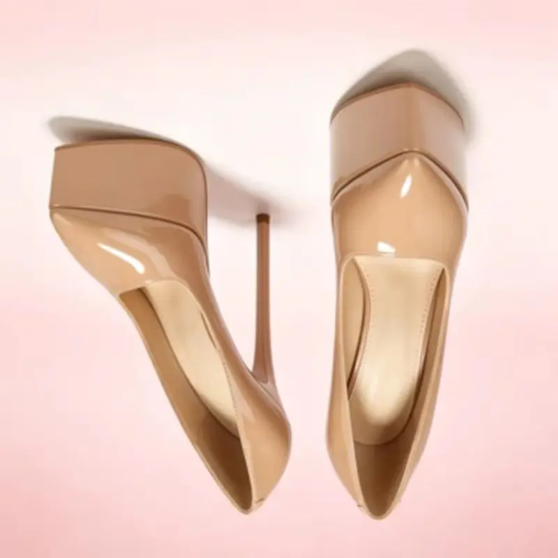 

Ultra Heeled Shoes Elegant Party & Wedding Dress Footwear Shinny Nude Patent Leather Platform Pumps Pointed Toe
