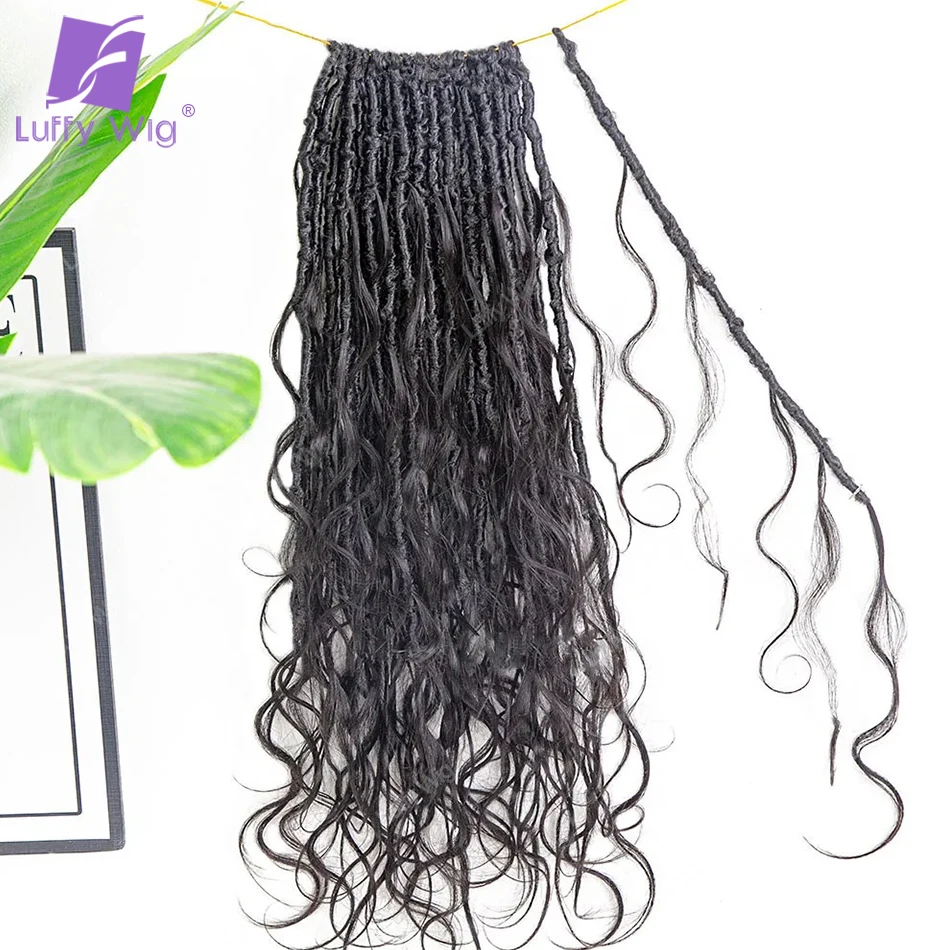 Körper welle vor geschlungene Häkeln Boho Locs mit Menschenhaar Locken natürliche schwarze Farbe Göttin Häkeln Locs mit lockigen Enden Menschenhaar