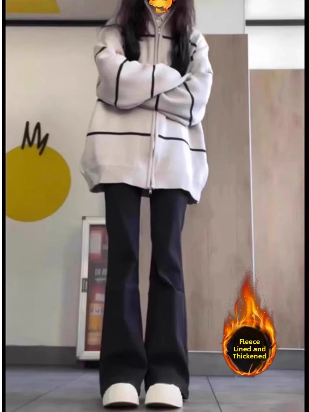 

Bla High Waist Stretchy Micro Flared Denim Jeans Women's Fce Lined Slimming Long Pants Autumn Winter Faion plus Size