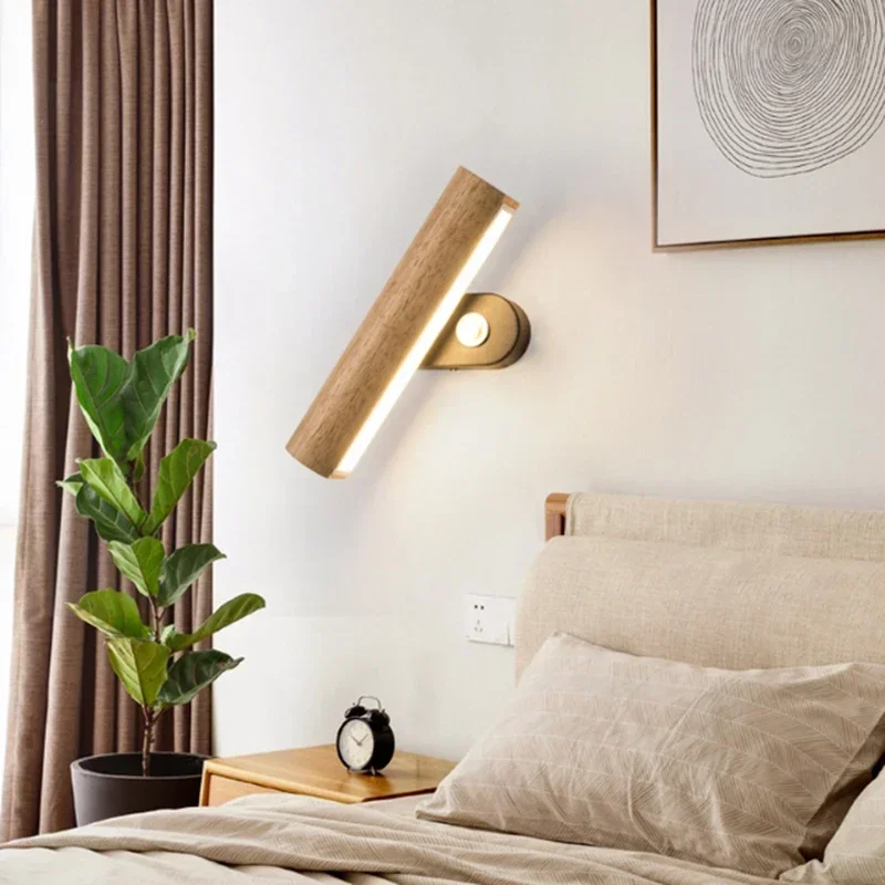 

LED Wood Wall Lamps Rotatable Adjustable Nordic Living Room Sconce Wall Light Bedroom Bedside Hallway Corridor Lighting 6pa