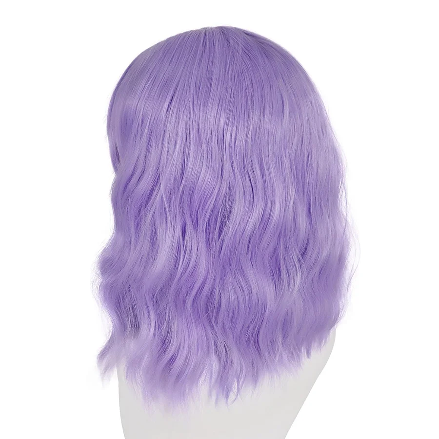 14 Inch Lavender Purple Wavy Bob Wig with Bangs