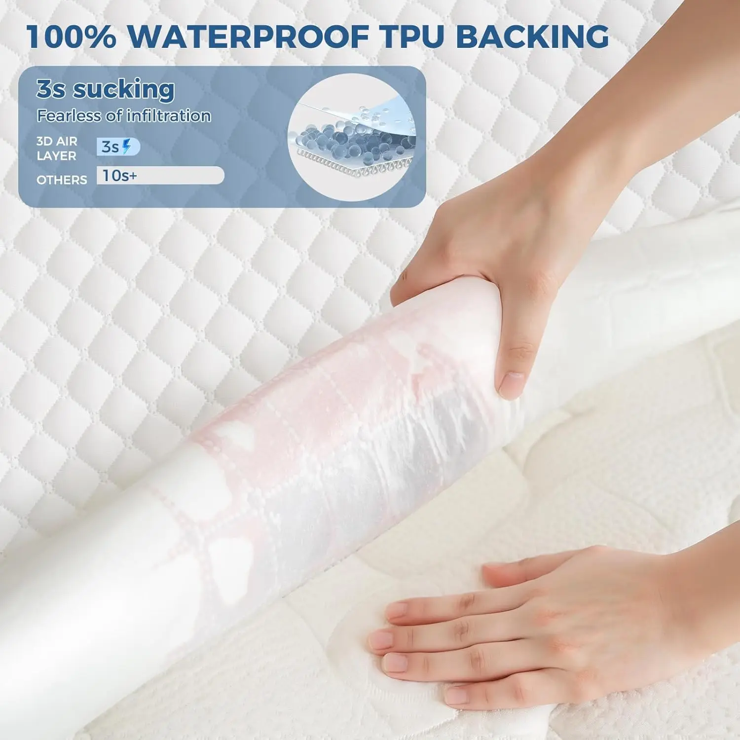 Waterproof Mattress Protector, Soft Breathable 3D Air Fabric Mattress Cover, Noiseless Mattress Pad Fit 8-21