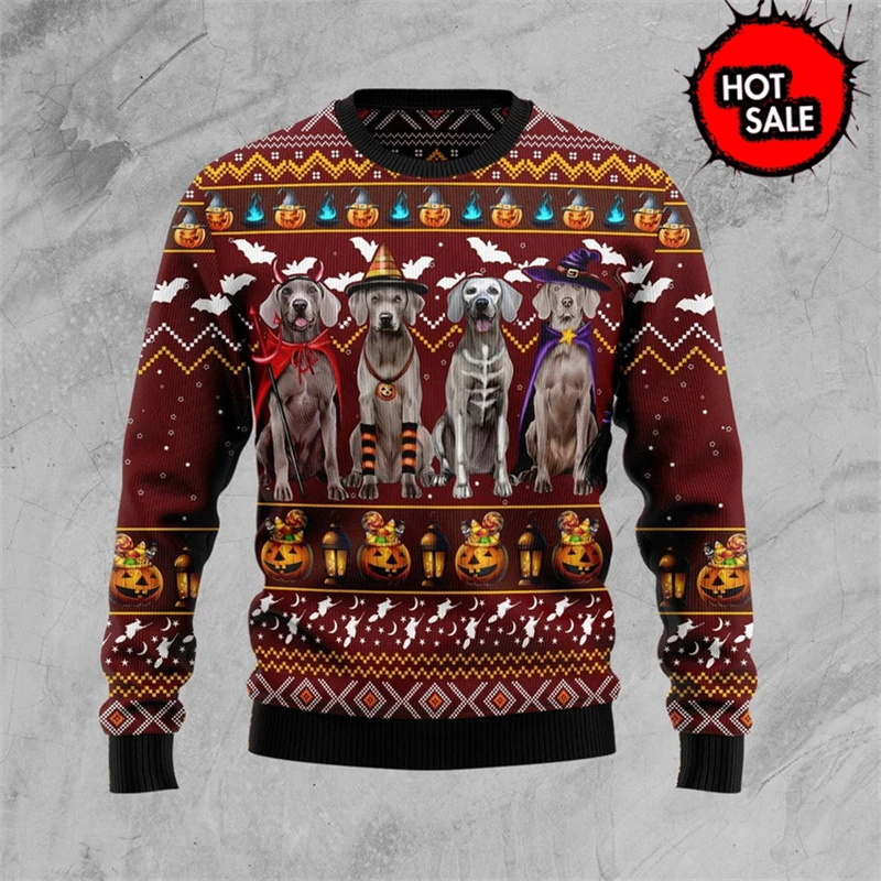 Halloween Men Sweaters Dog 3D Funny Printed Holiday Horror Sweatshirt For Man Women Clothing Casual Pullover Long Sleeve Quality