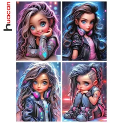 Huacan Diamond Painting Portrait Cool Girl New Collection Diy Drill Mosaic Cartoon Complete Kit Art Wall Decor For Home