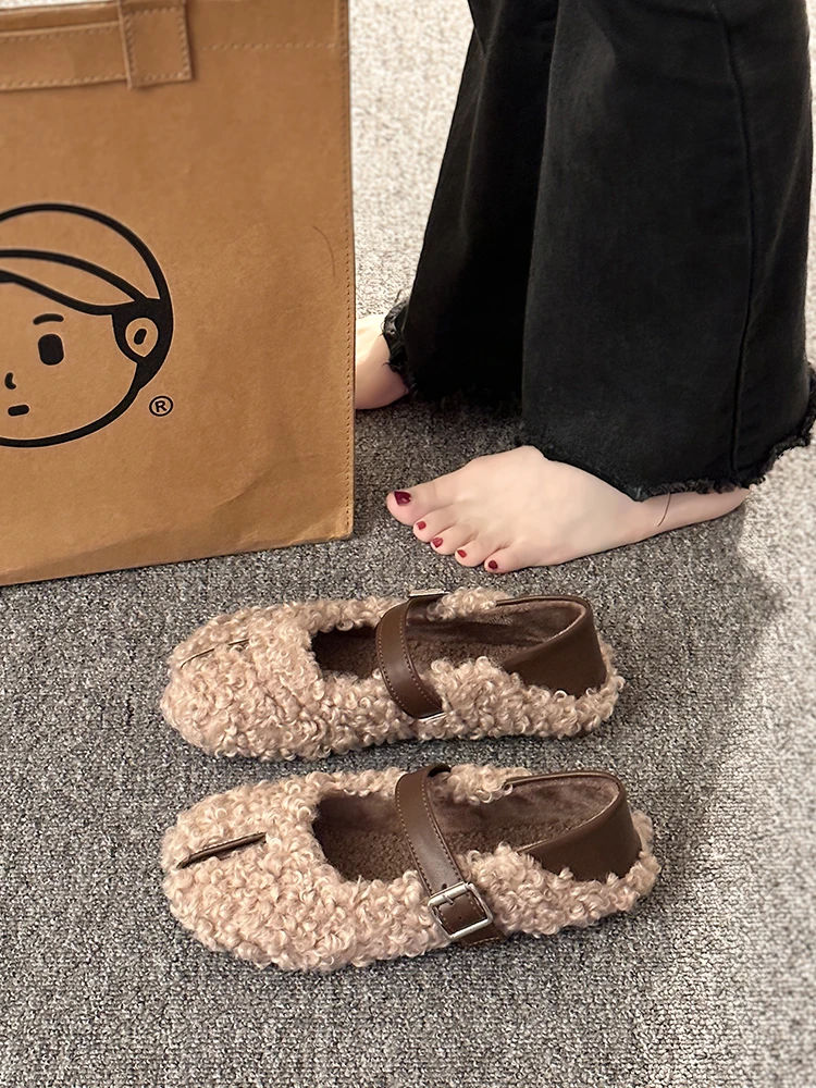 รองเท้าผู้หญิงรองเท้าLoafersขนสัตว์รอบToeฤดูใบไม้ร่วงสบายๆรองเท้าผ้าใบหญิงชุดMoccasinฤดูใบไม้ร่วงฤดูหนาวLeisureสายคล้องคอFlock Rubb