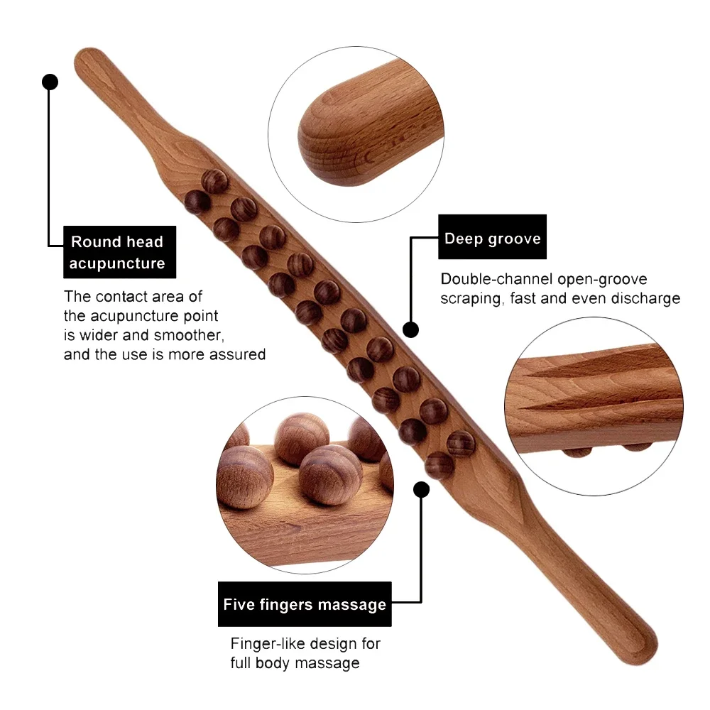 Wooden Massage Roller Rolling Pin Universal Back Needle Massage Tendons Beech Wooden Scraping Stick Point Guasha Relax Therapy