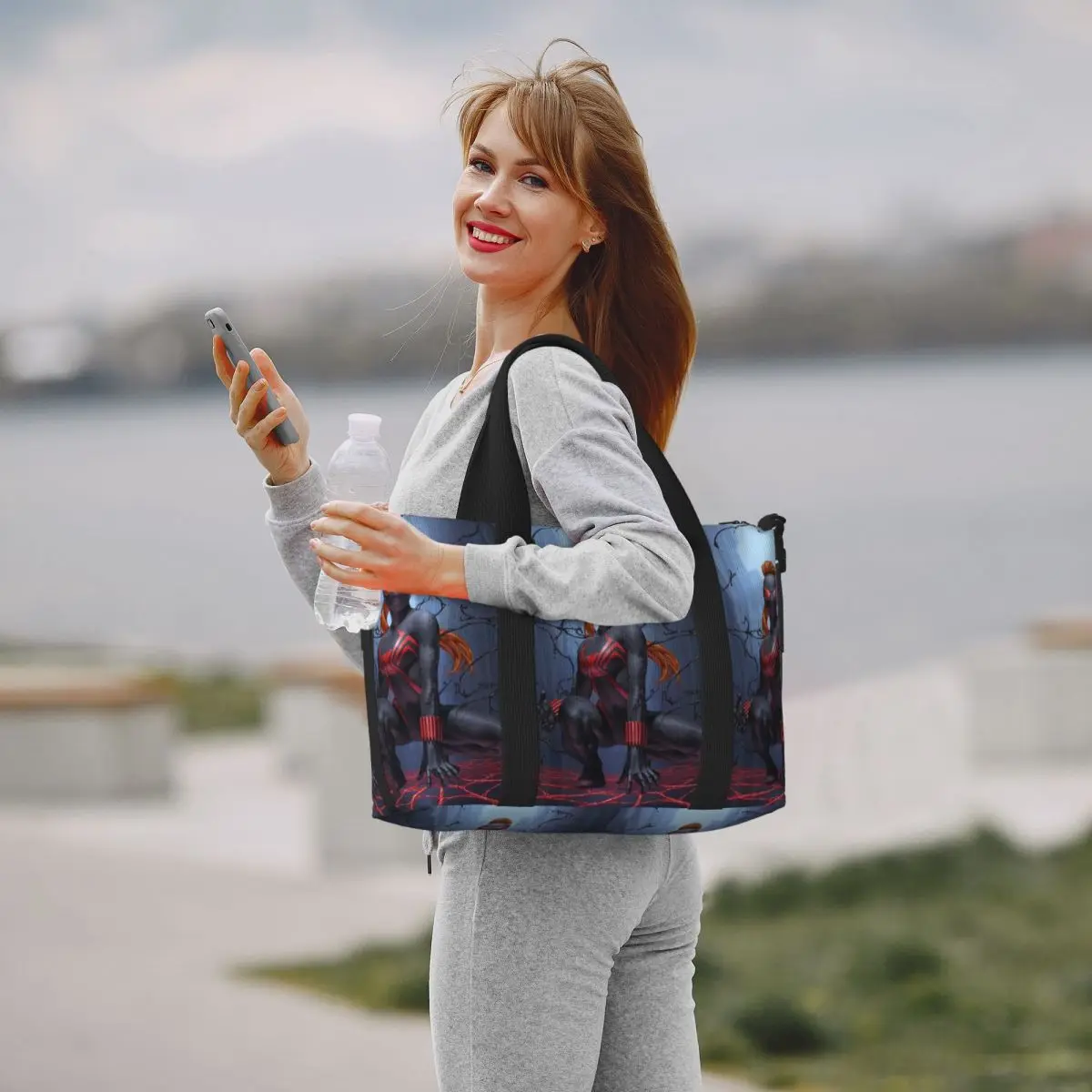 Bolso de mano personalizado para mujer, bolsa grande de hombro con papel tapiz de Spiderman, Viuda Negra, bolso de viaje para gimnasio en la playa