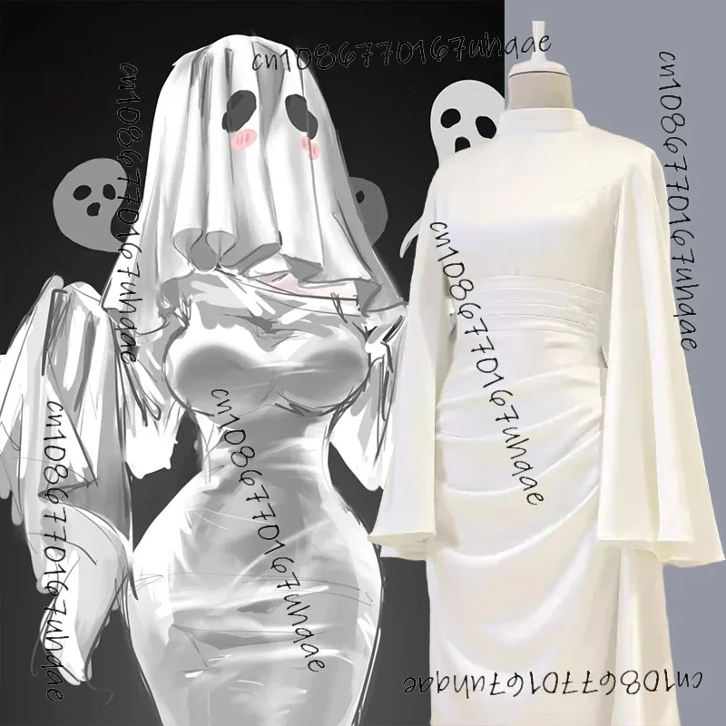 25COSSexy lindo disfraz de fantasma femenino 2024Halloween mujer fantasma Cos ropa adulto vestido blanco asustar cara capa ropa