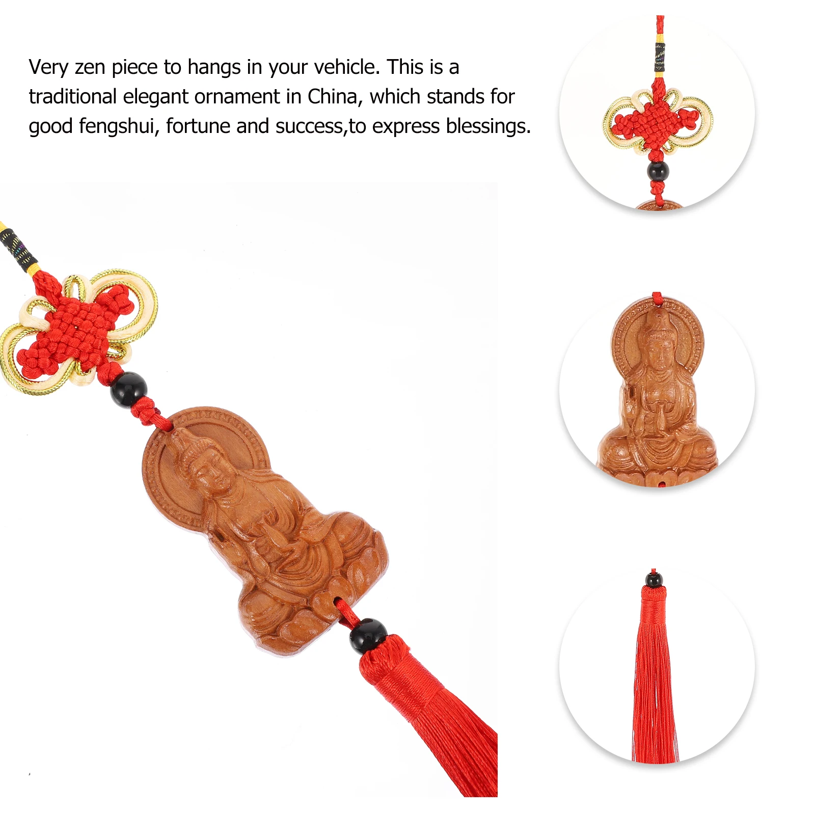 

Wooden Guanyin Buddha Car Decoration Durable Zen Fengshui Fortune Success Gift Car Accessories Hanging Ornament Household