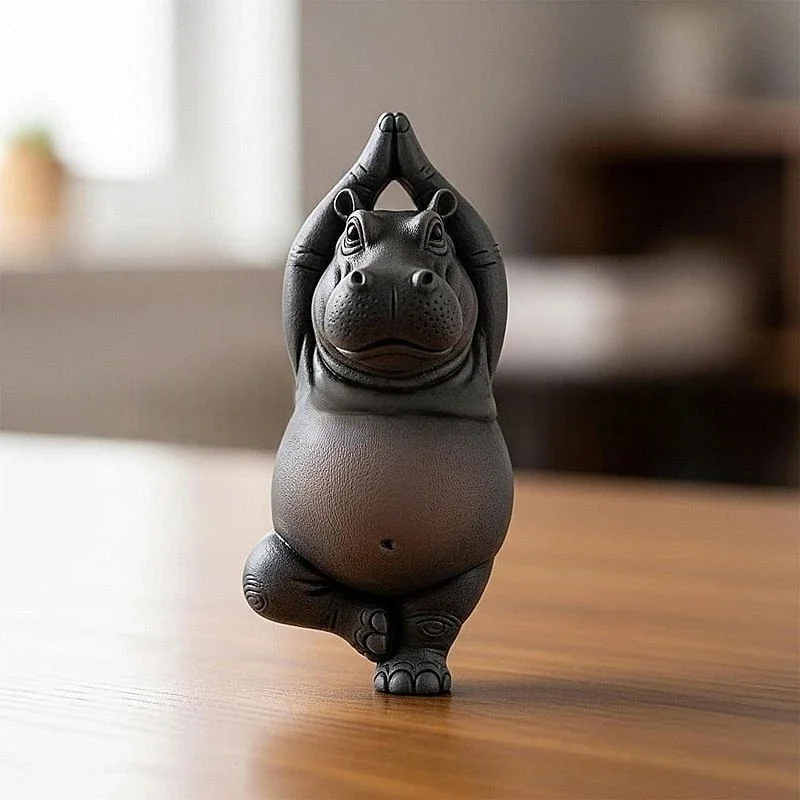 Adorno de resina de hipopótamo abstracto de dibujos animados, estatua de cocodrilo de hipopótamo de Yoga, adorno de escritorio para el hogar y la Oficina, artículo decorativo