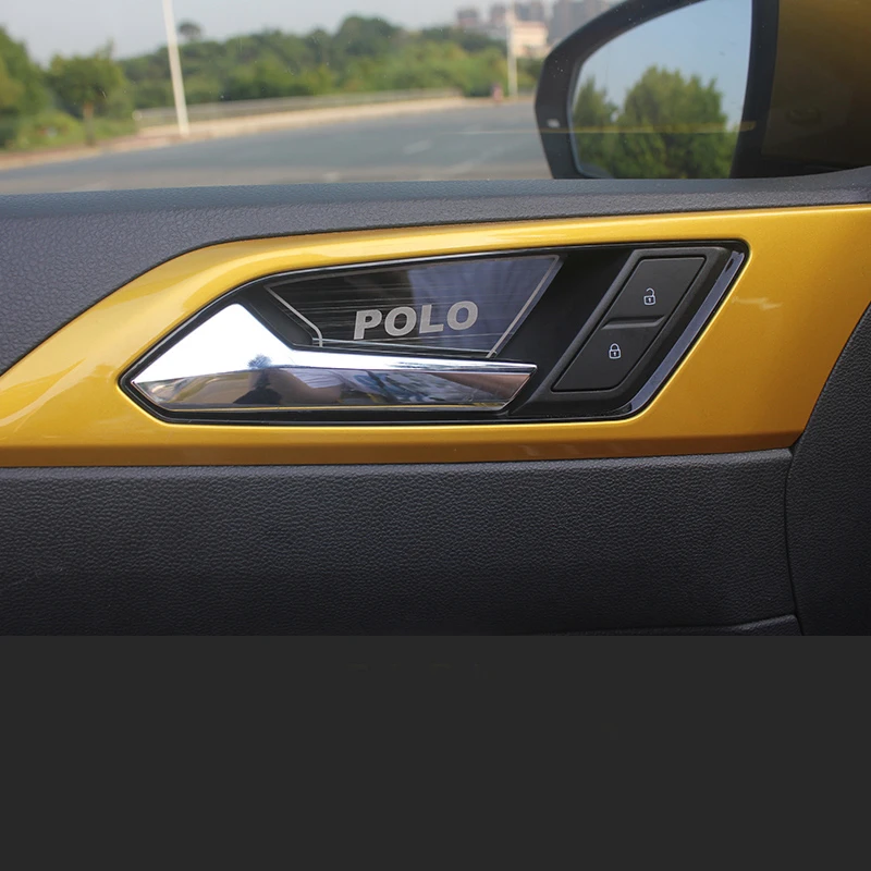 Stainless Steel Inner Door Handle Bowl Cover Sticker Case for Vw Polo 2019 2020 2021 2022 2023 Car Styling  Accessories 4Pcs/Set