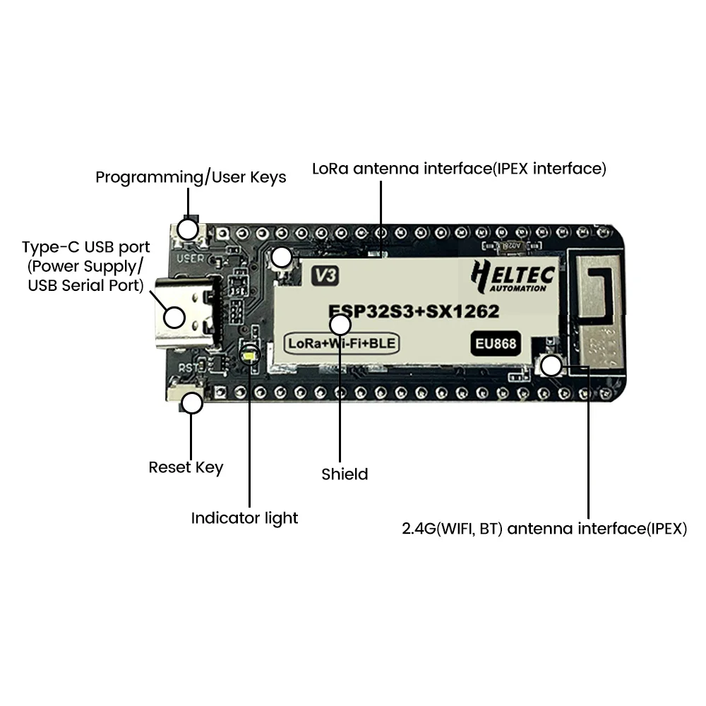 

433-510 МГц/863-928 МГц Беспроводная палочка lite ESP32 + LoRa V3, макетная плата, совместимая со стандартом памяти Type - C