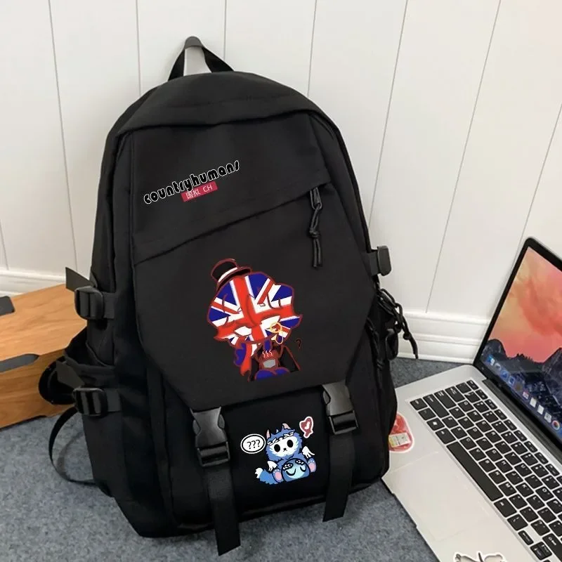 Black Blue White, CountryHumans Country Humans Countryball Polandball Kids Teens School Bags, Anime Backpacks Girls Boys