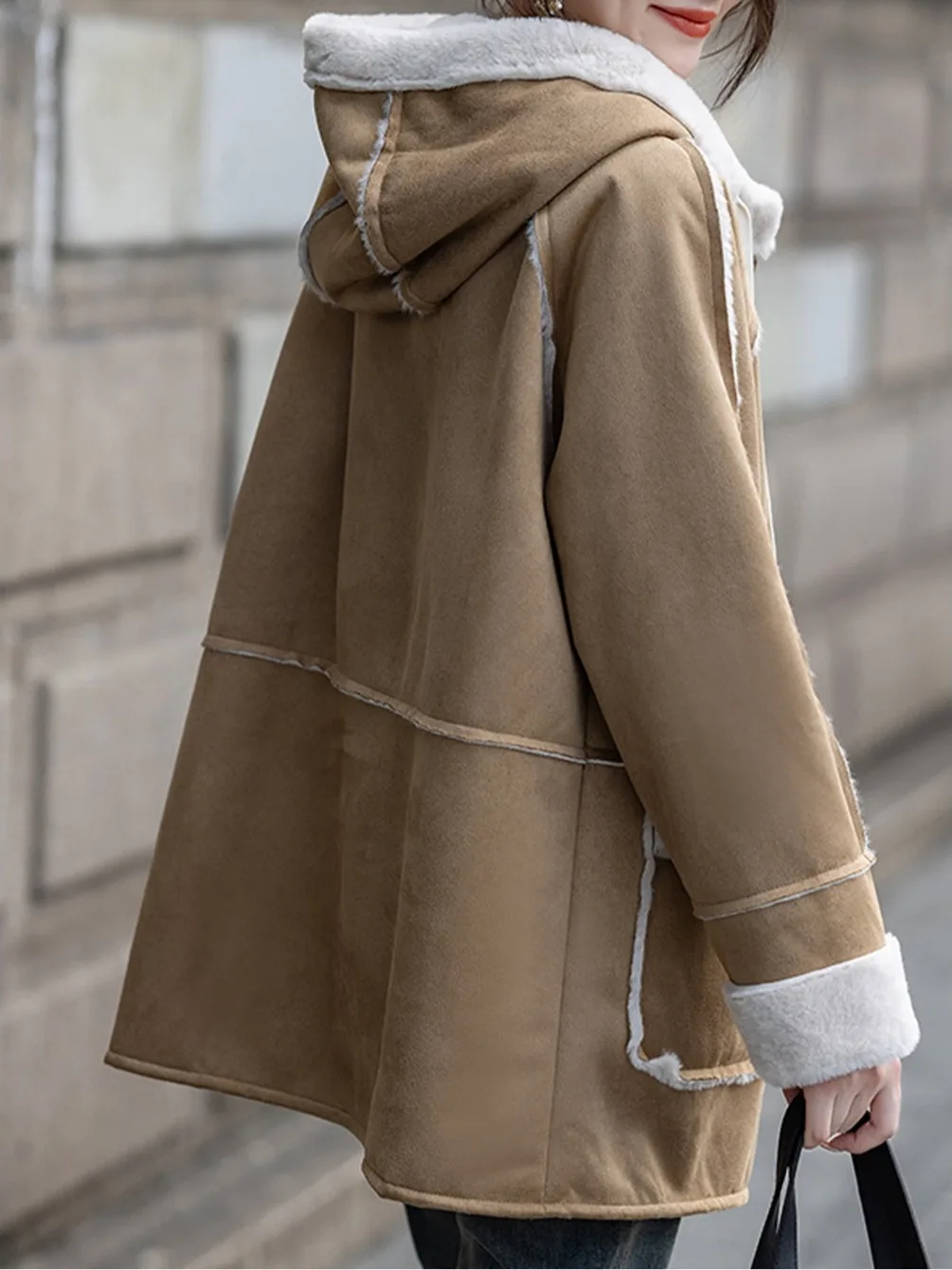 Or Jaet – manteau mi-long à capuche et chaud pour femme, doublure en fourrure d'agneau, coupe ample, coréen, en coton, nouvelle collection automne hiver