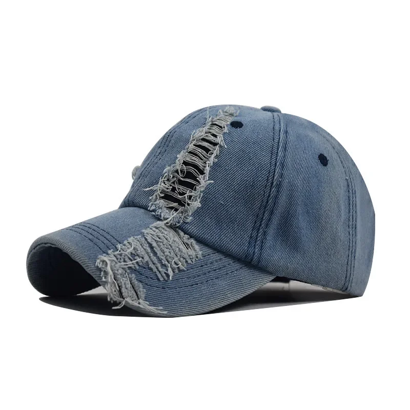 Retro Holes Denim Baseball Cap for Men Women Casual Cowboy Hat Adjustable Fashion Outdoor Sun Visor Hip Hop Bonnet кепка Y2k