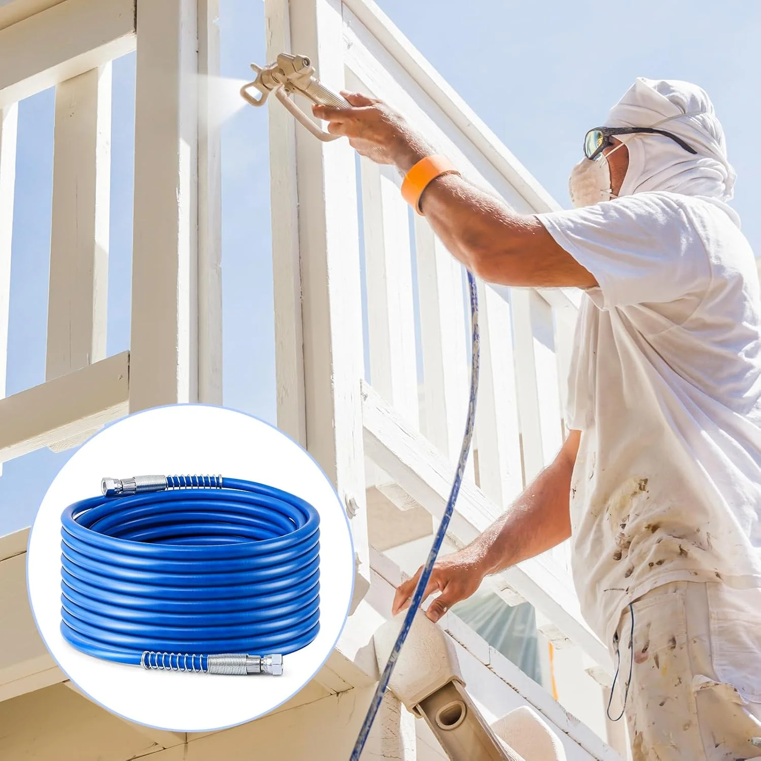 خرطوم مسدس الرش اللا هوائي 1/4 بوصة - ضغط العمل: 3300 رطل/بوصة مربعة - ضغط الانفجار: 8500 رطل/بوصة مربعة - موصل 1/4 بوصة ومفصل دوار - متوافق مع جميع مسدسات الرش اللا هوائية الرئيسية