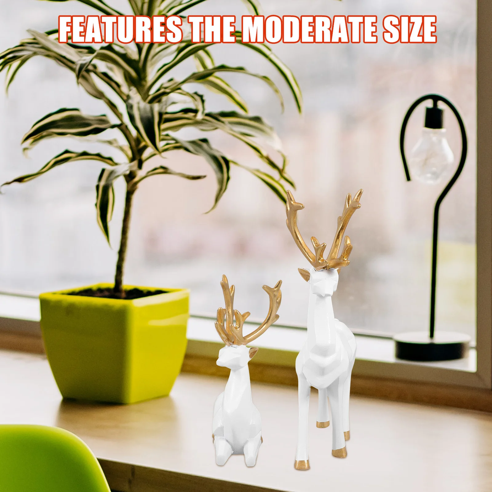 

2Pcs Modern 3D Geometric Reindeer Sculptures White Medium Size Elegant Holiday Decor for Living Room Desk Christmas Elk Indoor