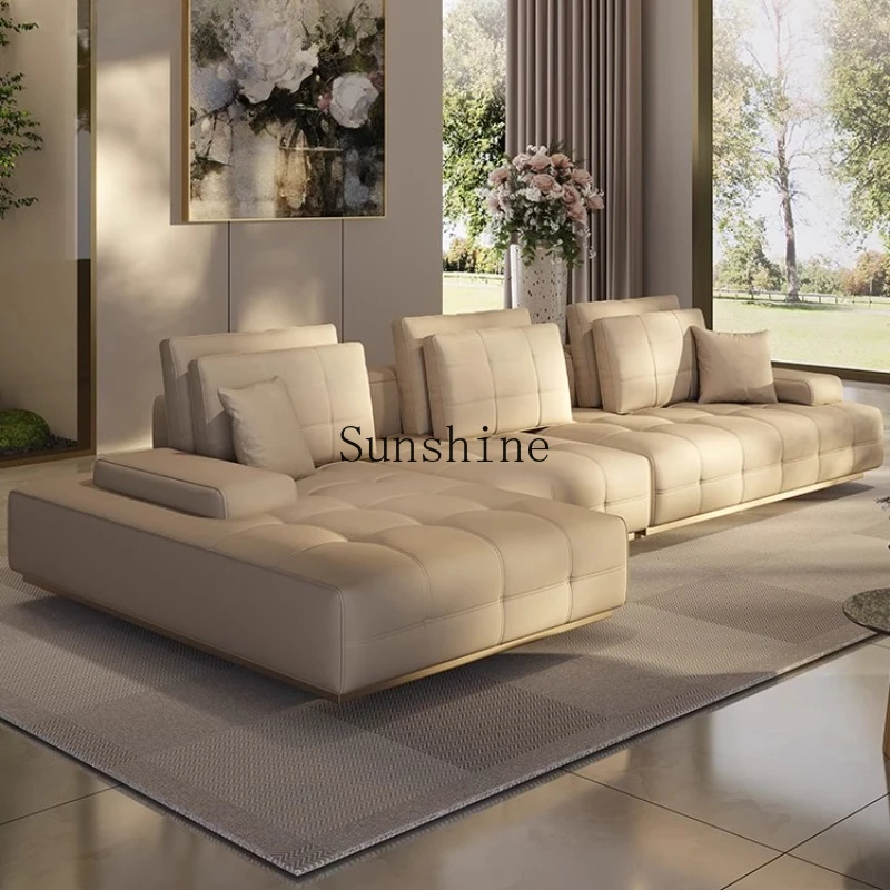 

Modern light luxury leather sofa module combination living room large apartment horizontal hall