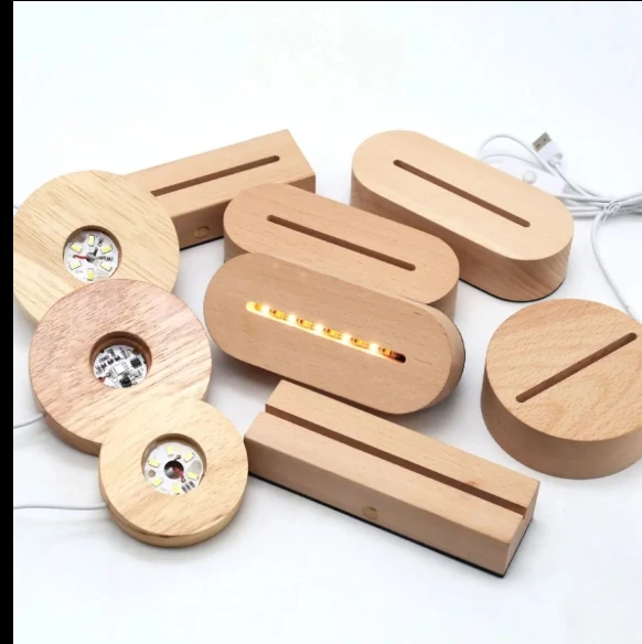 Base per lampada USB 3D Illusion Base per luce a led in legno Base per luce notturna 3D Base per lampada da tavolo Base per lampada in legno a LED in acrilico Bas