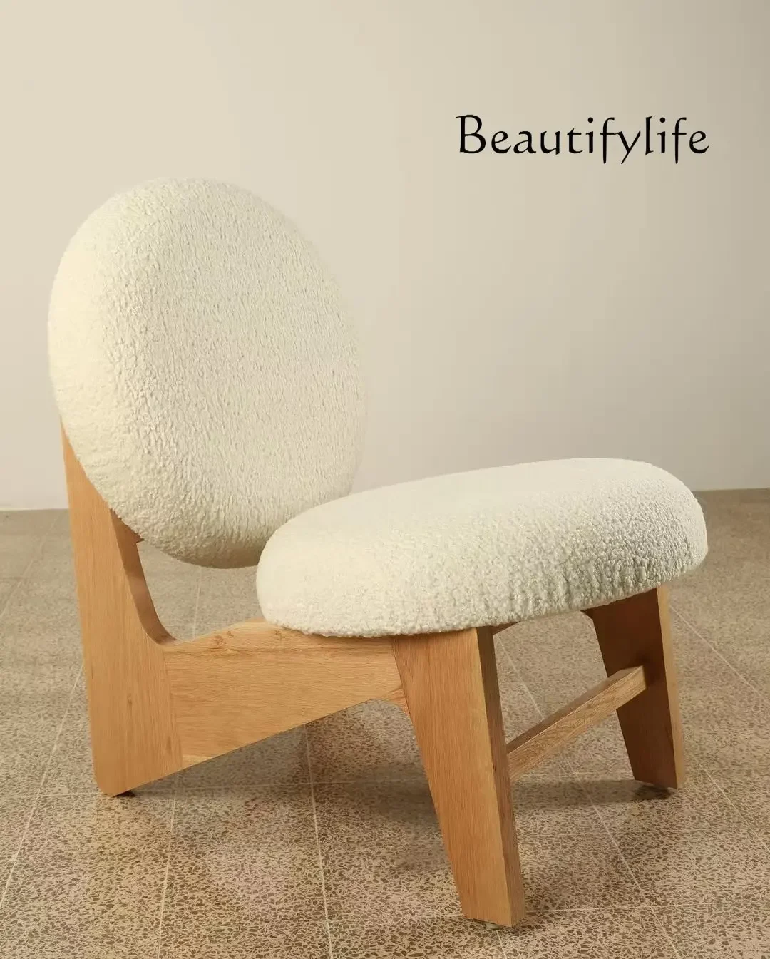 A44 Wabi Sandy Wind Homestay Chair Modern Reception Lamb Fleece Leisure Chair Nordic Simple Living Room Solid Wood Single Sofa C