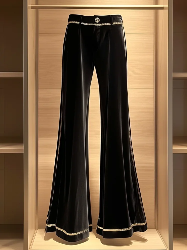 Nieuwe Mode Kleine Geur Fluwelen Flare Broek Vrouwen Herfst Winter Dikker Warme Hoge Taille Zwarte Casual Broek