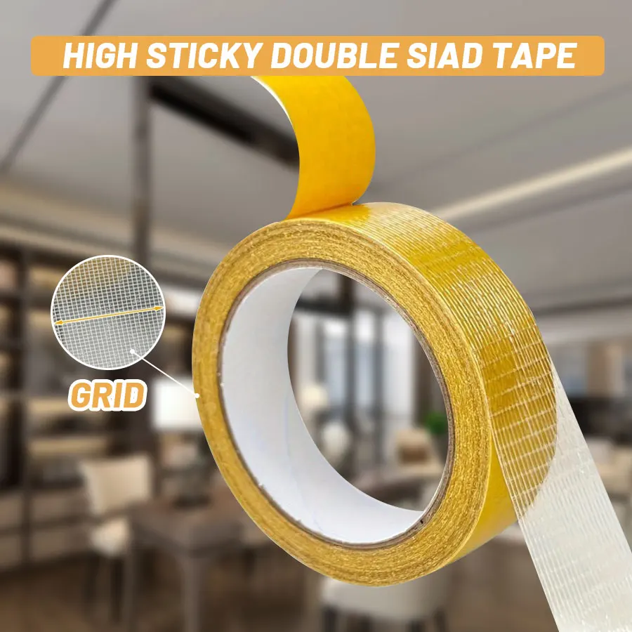 

1Roll Double Sided Tape High Viscosity Grid Fiber Transparent Double Sided Tape Sticky Waterproof Adhesive Fiber Mesh Tapes