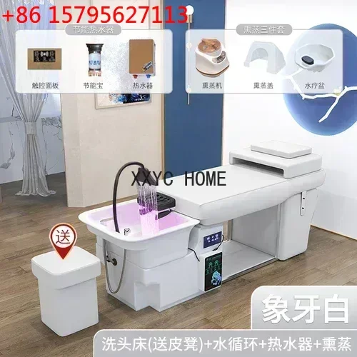 Sillón de Champú con Terapia de Circulación de Agua, Cama de Fisioterapia de Acero Inoxidable, Base de Cilindro de Vidrio, Cama de Lavado