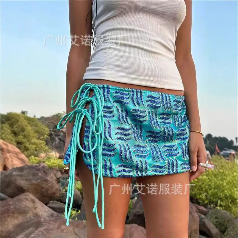 

Пляжное бикини 2025, юбка с пайетками, быстросохнущая мини-юбка на бретелях, цельная