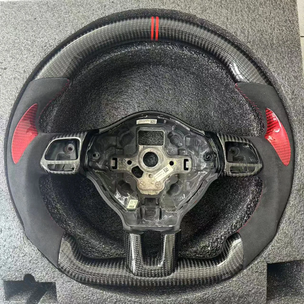 

Half Alcantara Red Stitching Double Red Strip Carbon Fiber Steering Wheel Base Assembly For Golf MK6