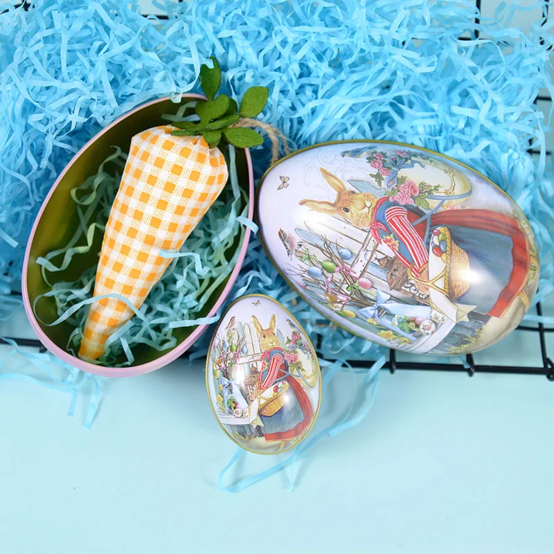 1pc Easter Egg Tinplate Box Cartoon Rabbit Printed Fillable Metal Eggs Candy Chocolate Boxes Gift Bags Happy Easter Bunny Decor