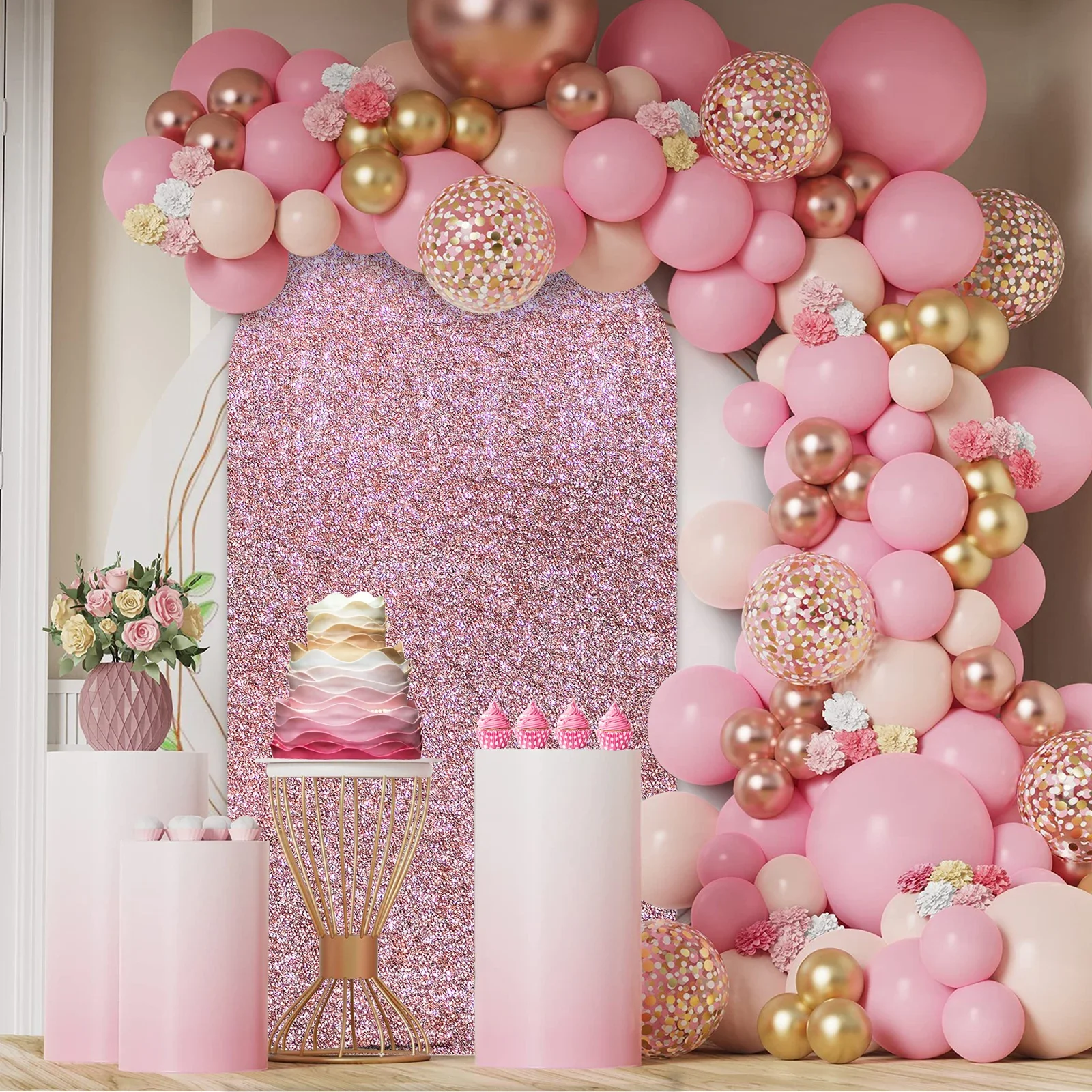 Mehofond พื้นหลังสีเงินมีกากเพชรแบบโค้งทรงกลมพอดี2ด้านสำหรับงานวันเกิดงานแต่งงานงานเลี้ยงเจ้าสาวตกแต่งภาพฉากหลังปาร์ตี้