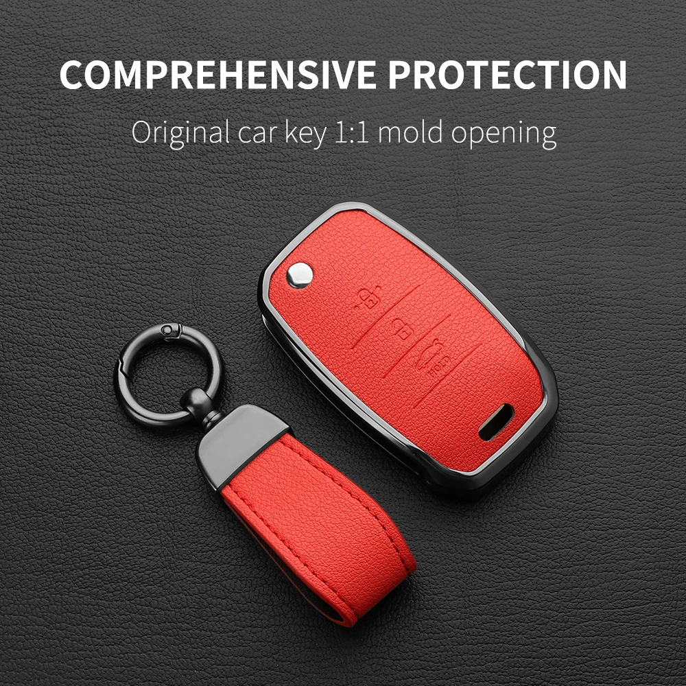 Aluminum Alloy Goatskin Car Key Case Cover For KIA Sid Rio Soul Sportage Ceed Sorento Cerato K2 K3 K4 K5 Keychain Accessories