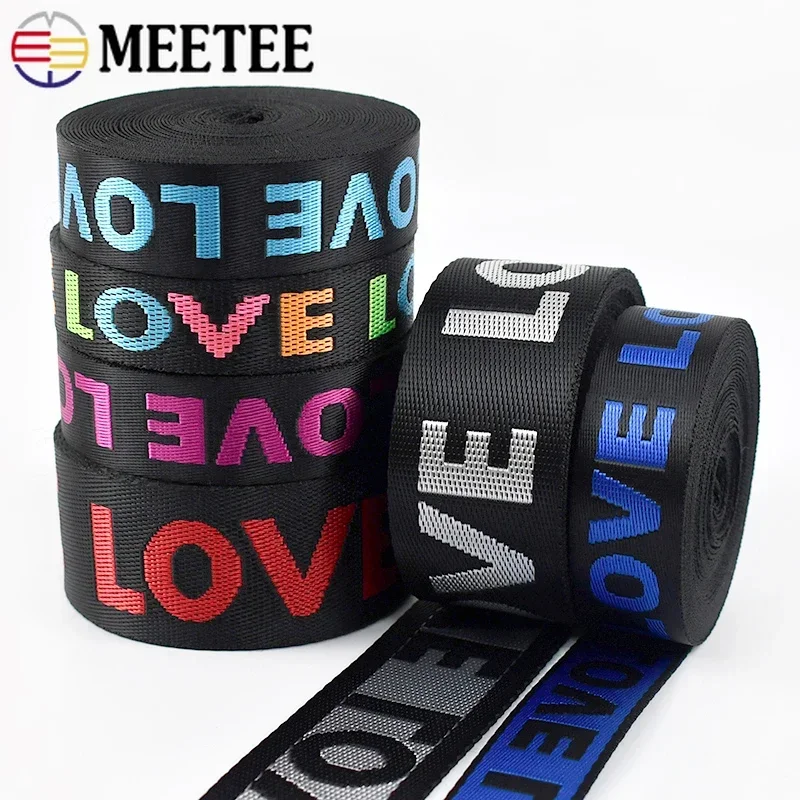 

Meetee 10Y 25/38mm Nylon Jacquard Webbing Tape LOVE Decorative Backpack Belt Ribbon Garment Braid Strap Sewing Bias Accessories