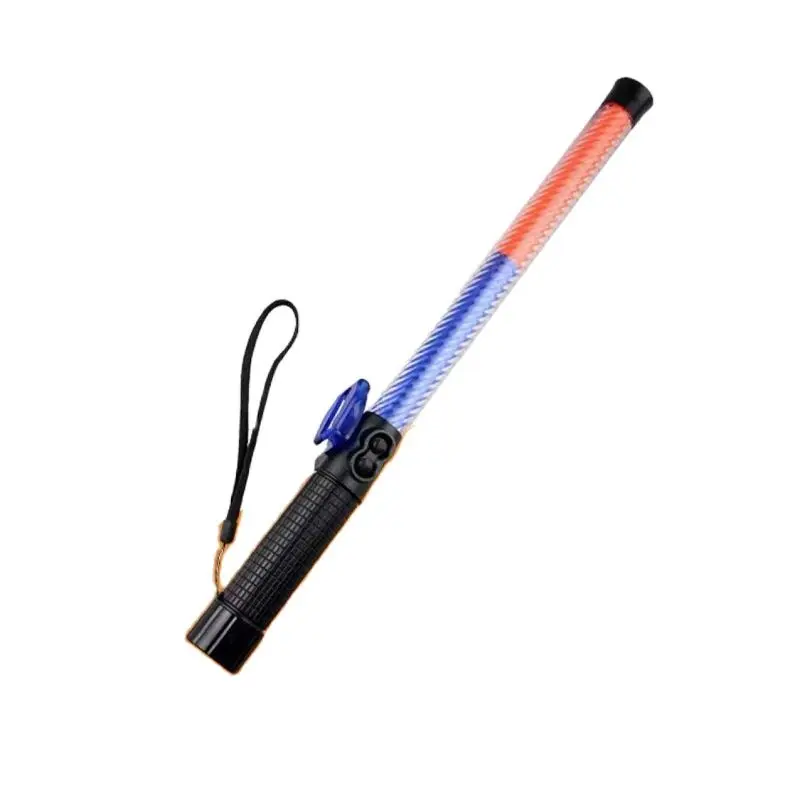 52CM Rechargeable Red Blue Dual Color Traffic Control Stick With Whistle Warning Light LED High Flash Fire Patrol Road Safety