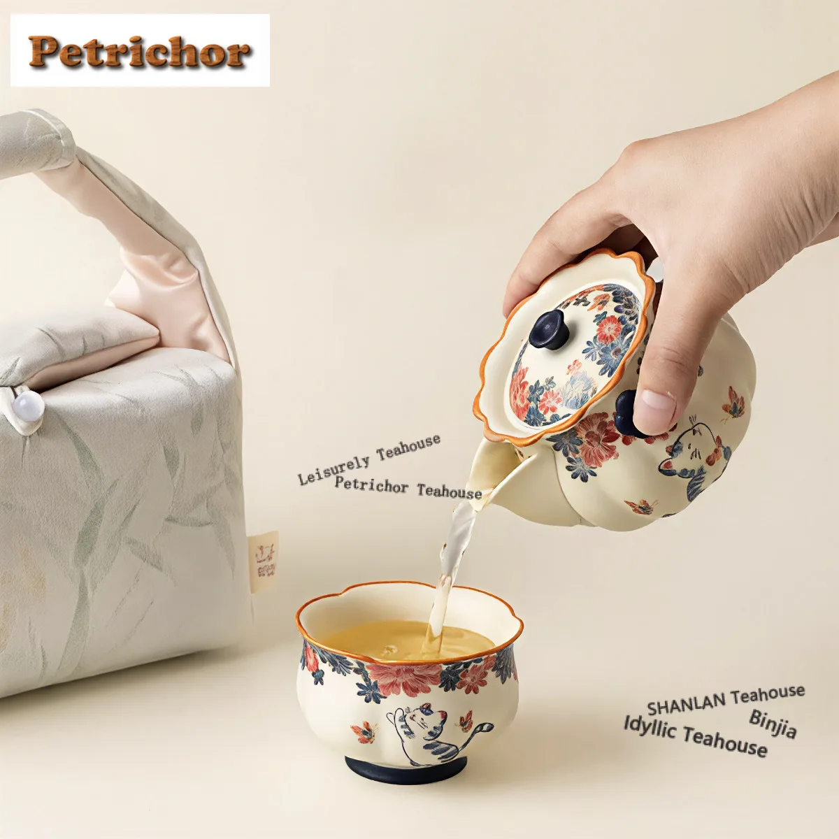 Rocks Minerals White Little Cat Travel Tea Set Kit Zen 1 Pot 2 Cups Tea Maker Organizer Portable Outdoor Tote Bag Accessories